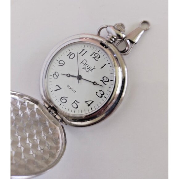Acuet Japan Quartz Pocket Watch "Bird Hunter" engraved casing - working new batt - Picture 8 of 11